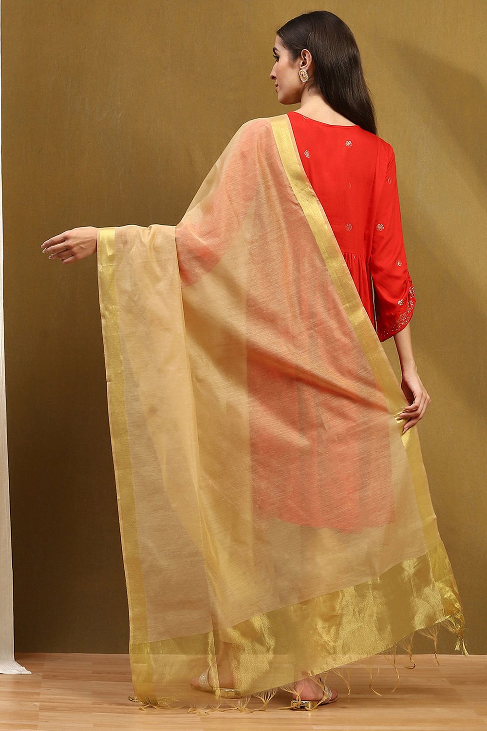 Camel Poly Silk Dupatta image number 3