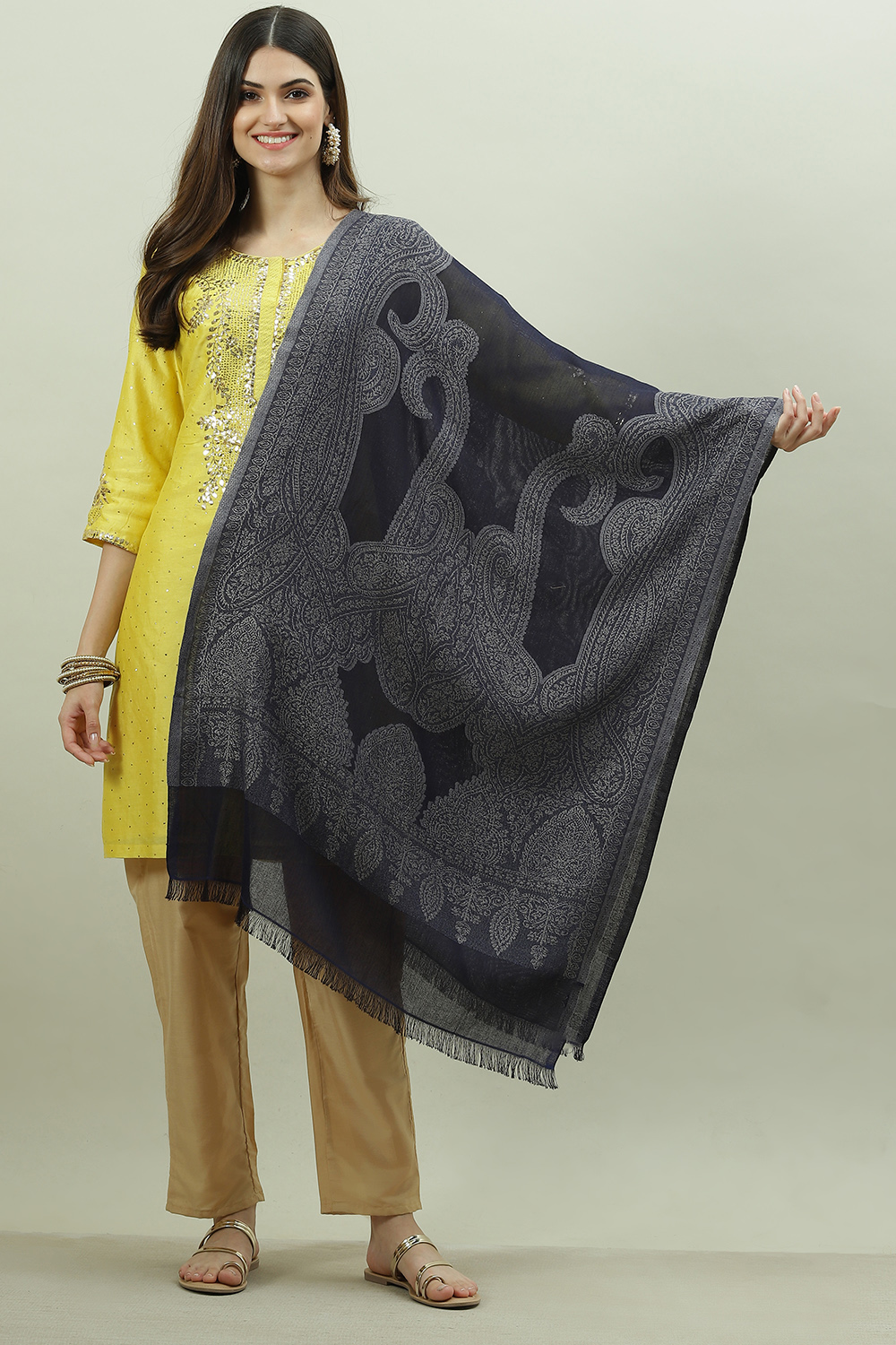 Blue Grey Acrylic Yarndyed Dupatta image number 0