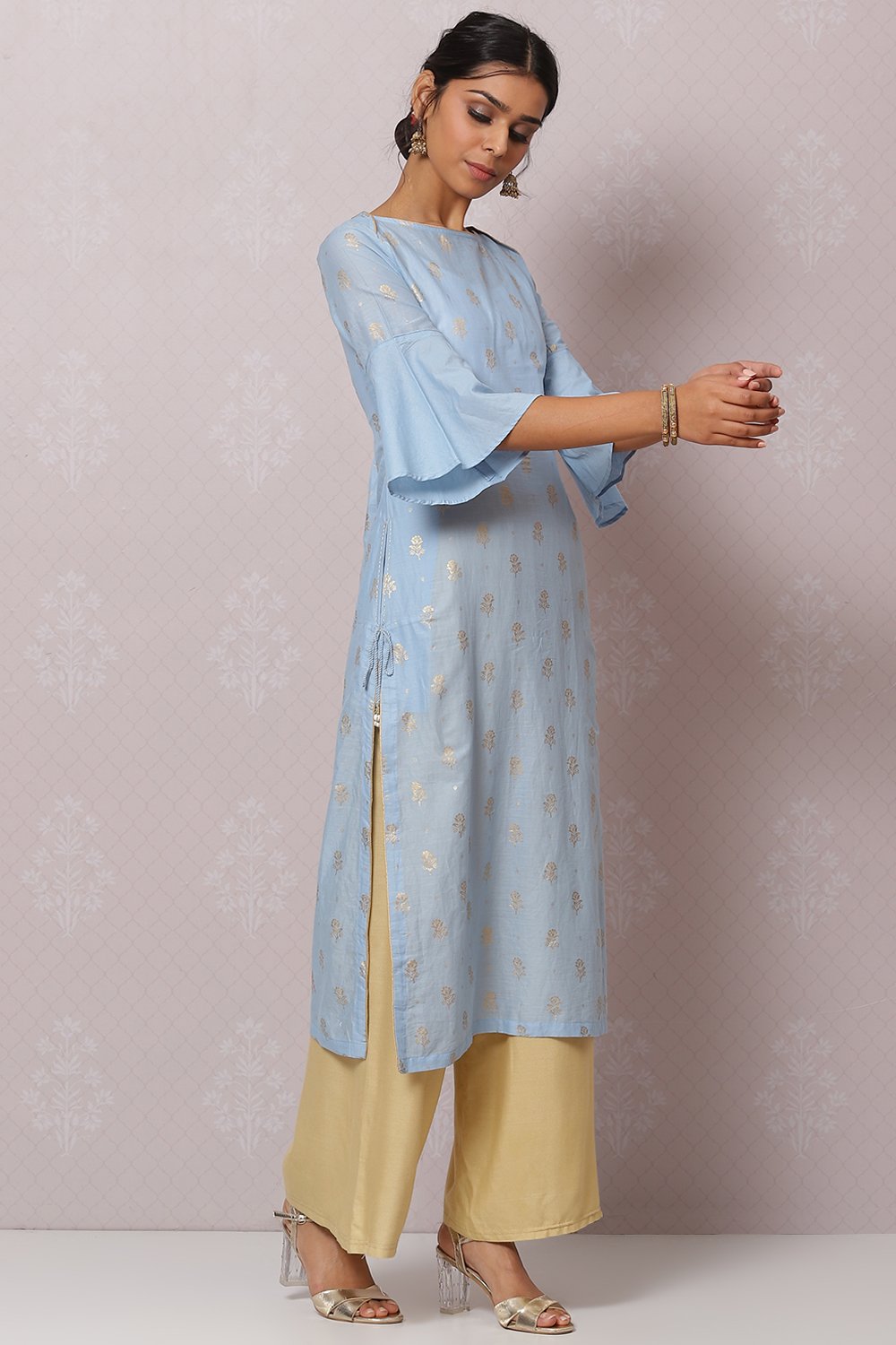 Blue Straight Cotton Kurta image number 3