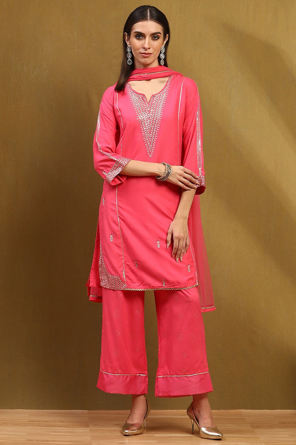 Pink Rayon Straight Suit Set image number 6