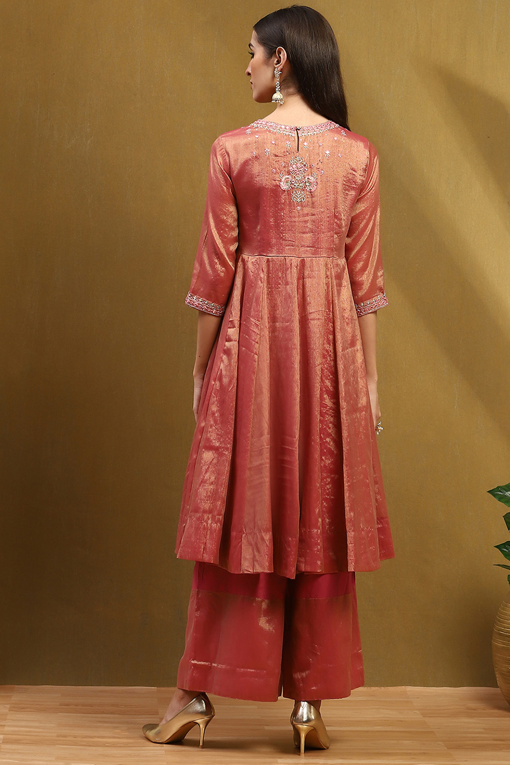 Old Rose Cotton Anarkali Suit Set image number 4