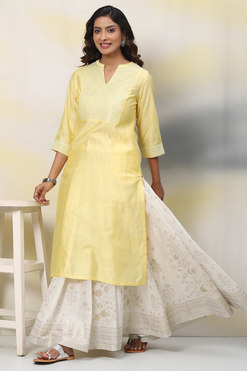 Yellow Straight Nylon Viscose Kurta image number 0