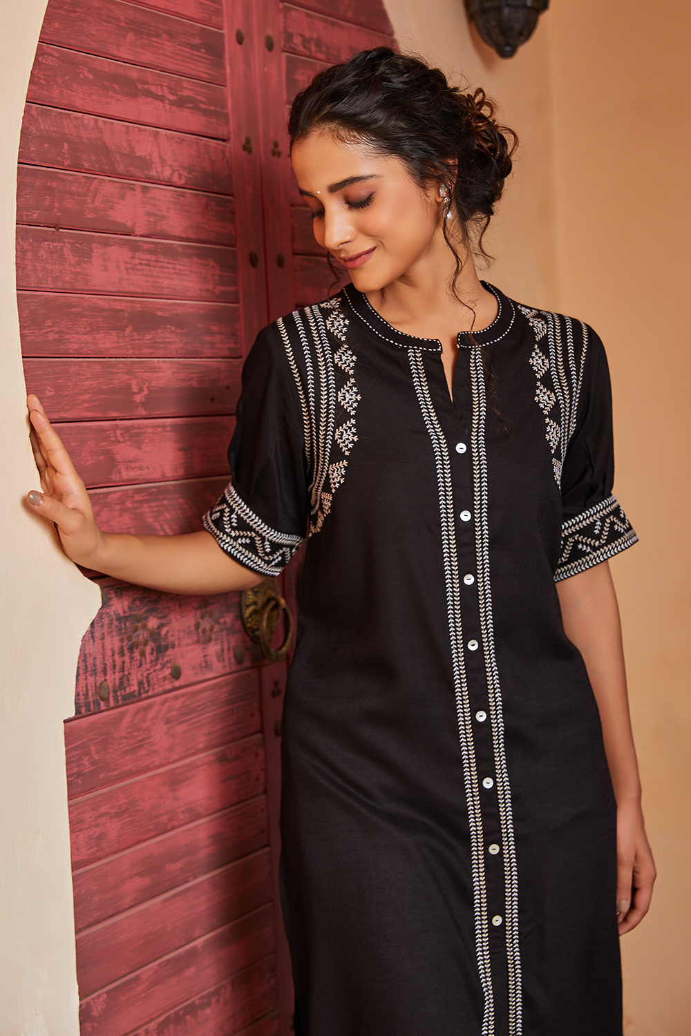 Black Rayon Printed Straight Kurta image number 0