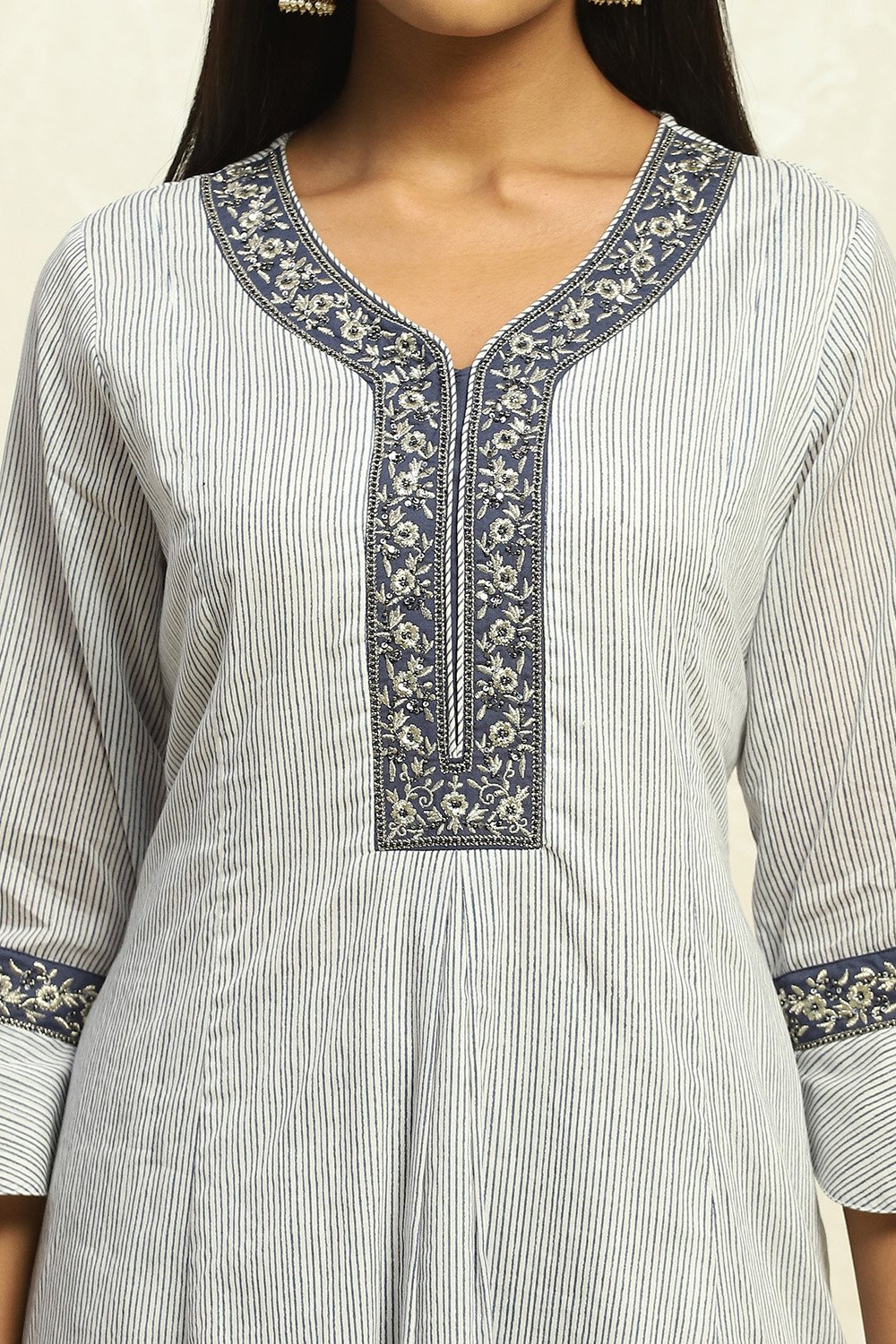 White and Rust Cotton Festive Kalidar Suit Set image number 1