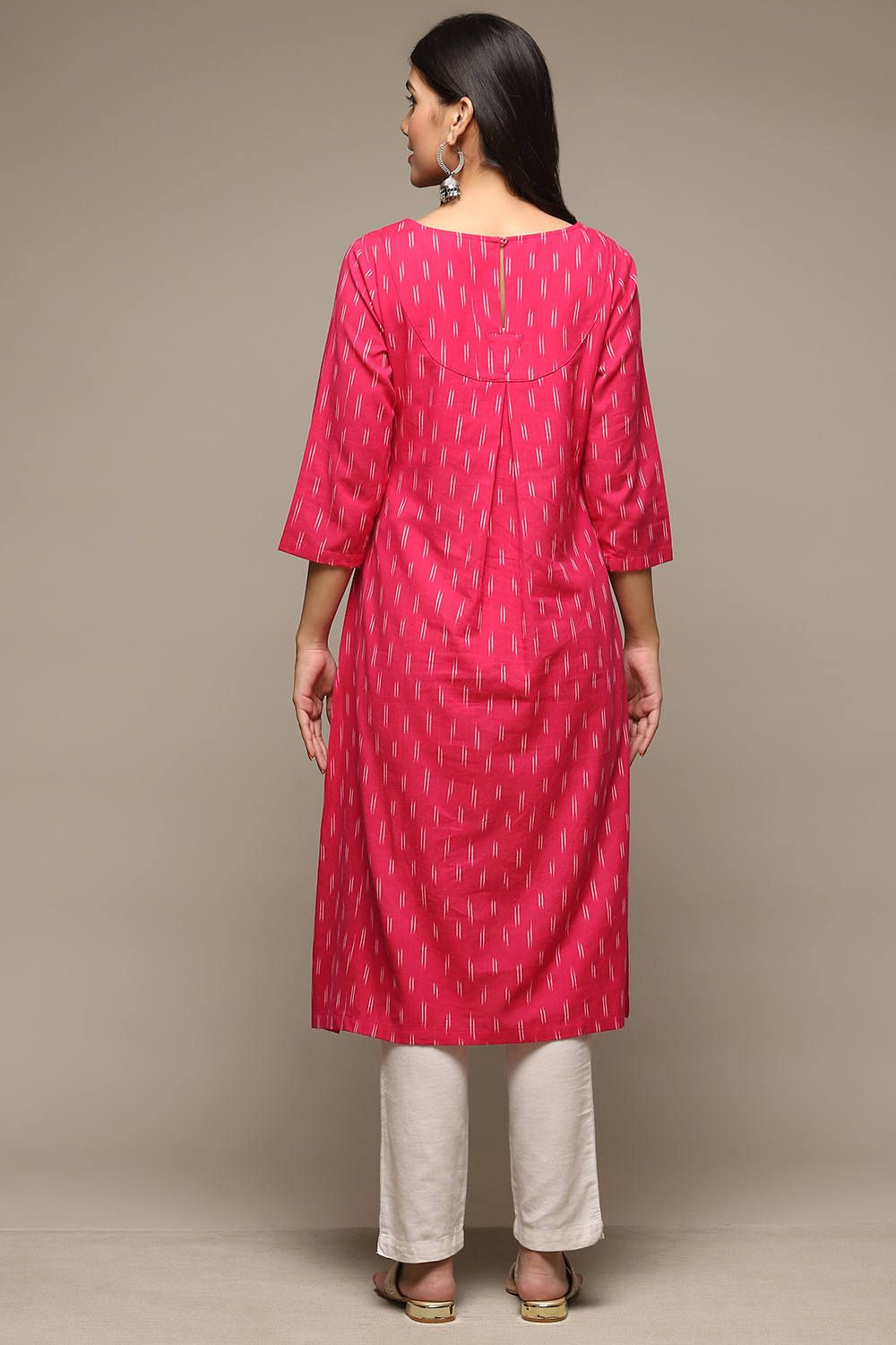 Fuschia Cotton IKAT Straight Yarndyed Kurta image number 3