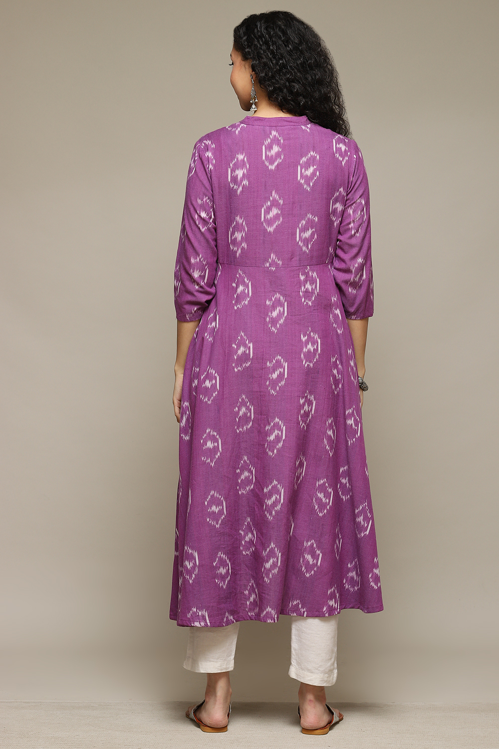 Purple Cotton IKAT Flared Yarndyed Kurta image number 3