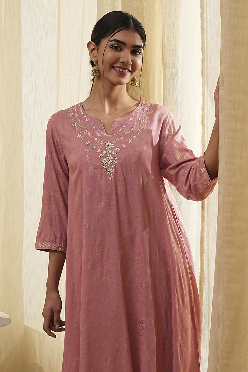 Dull Pink Asymmetric Kurta image number 6