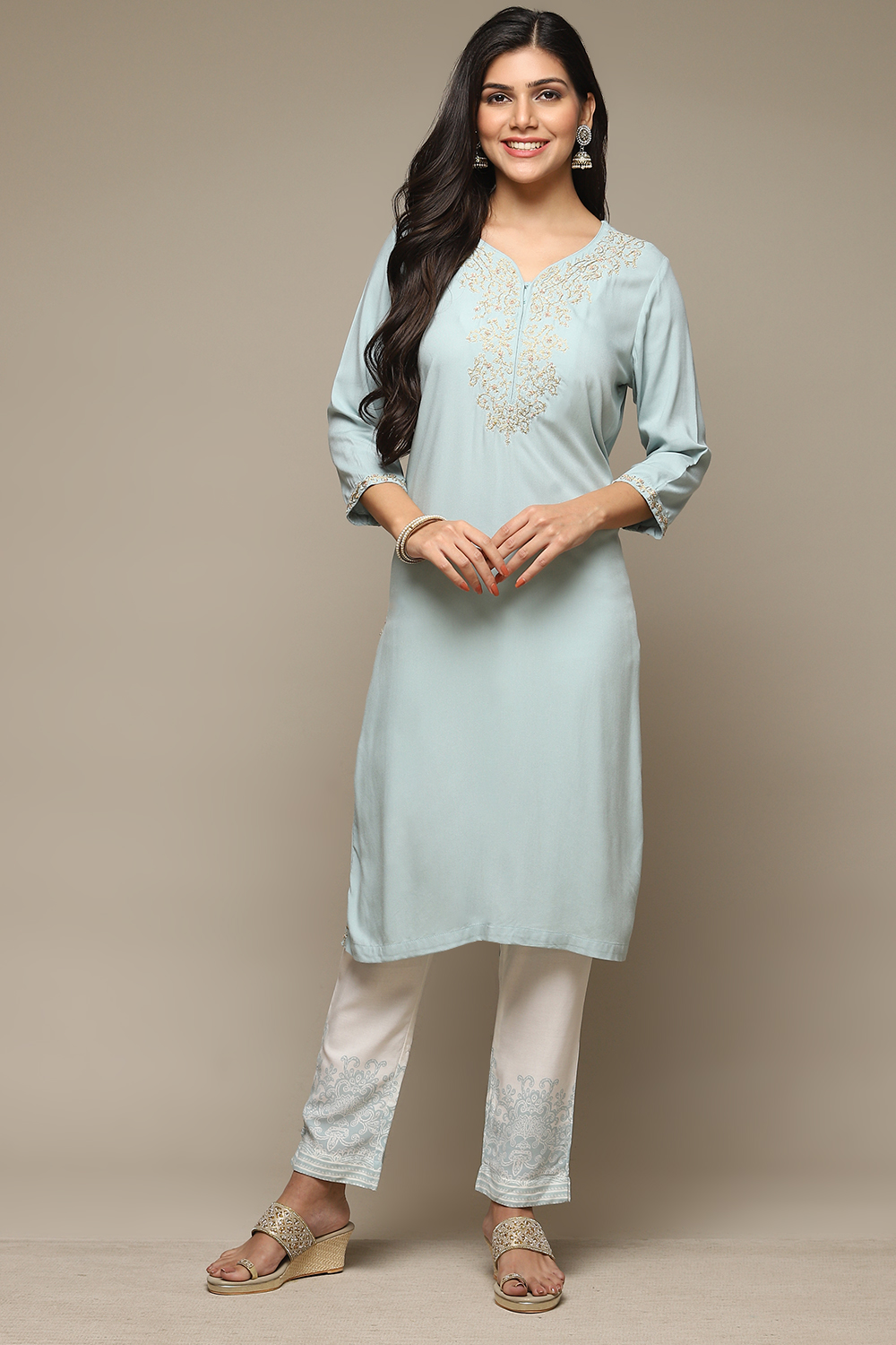 Black Rayon Straight Kurta Pant Suit Set image number 6