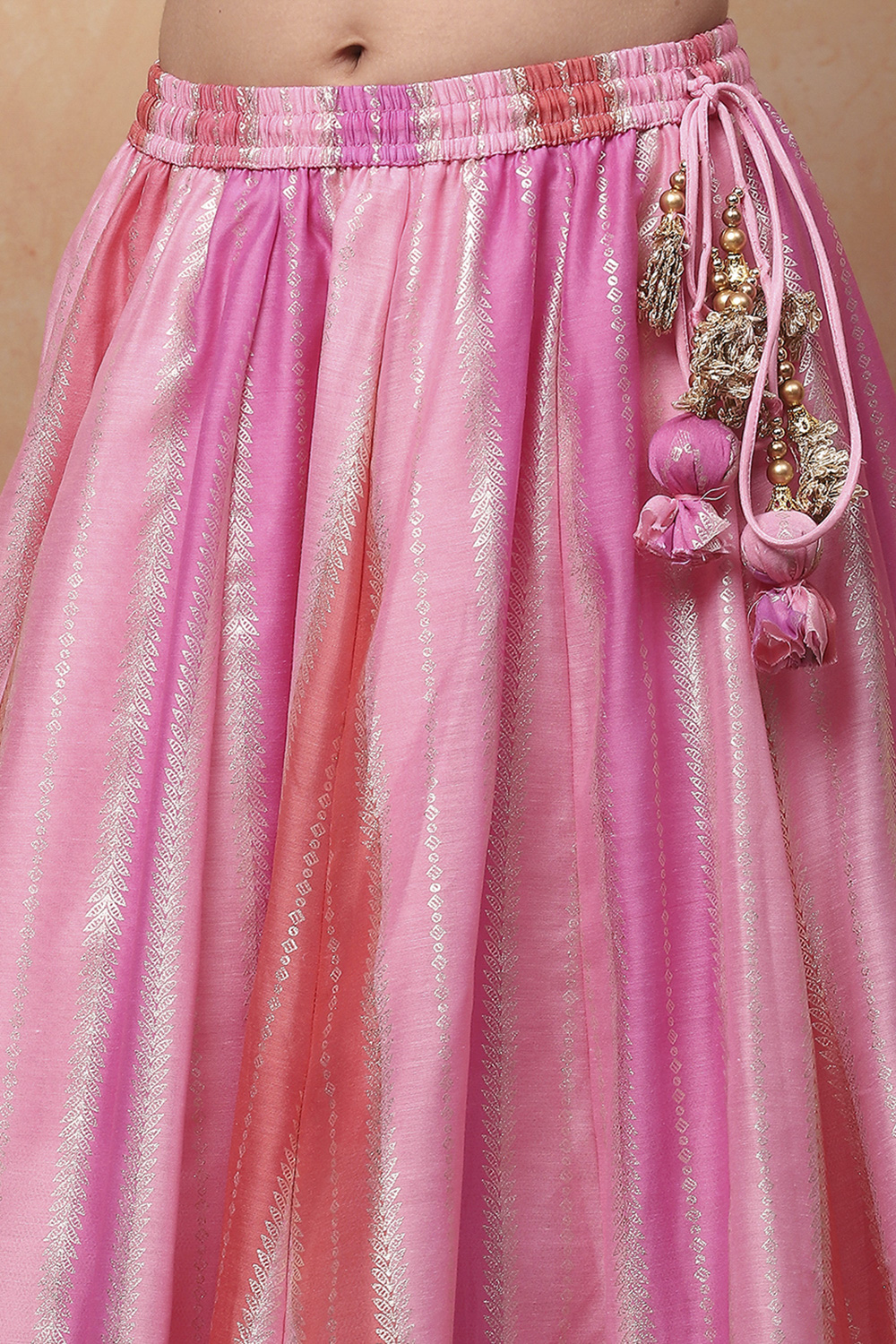 Pink Brocade Chanderi Lehenga With Blouse Organza Dupatta image number 2