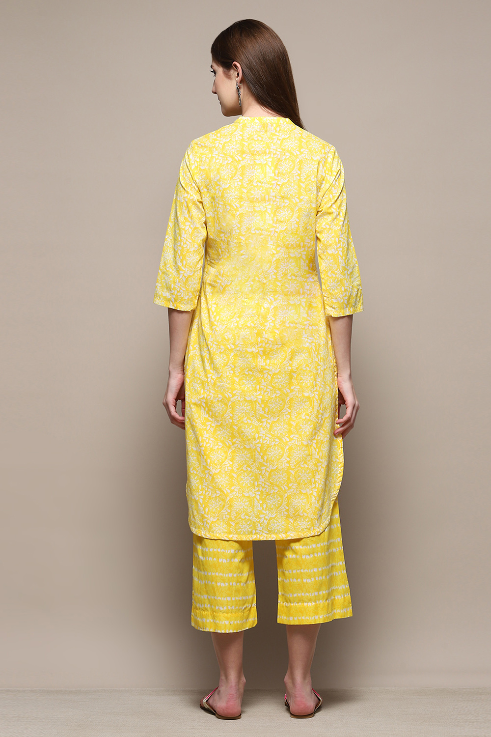 Yellow Cotton Straight Kurta Palazzo Suit Set image number 4