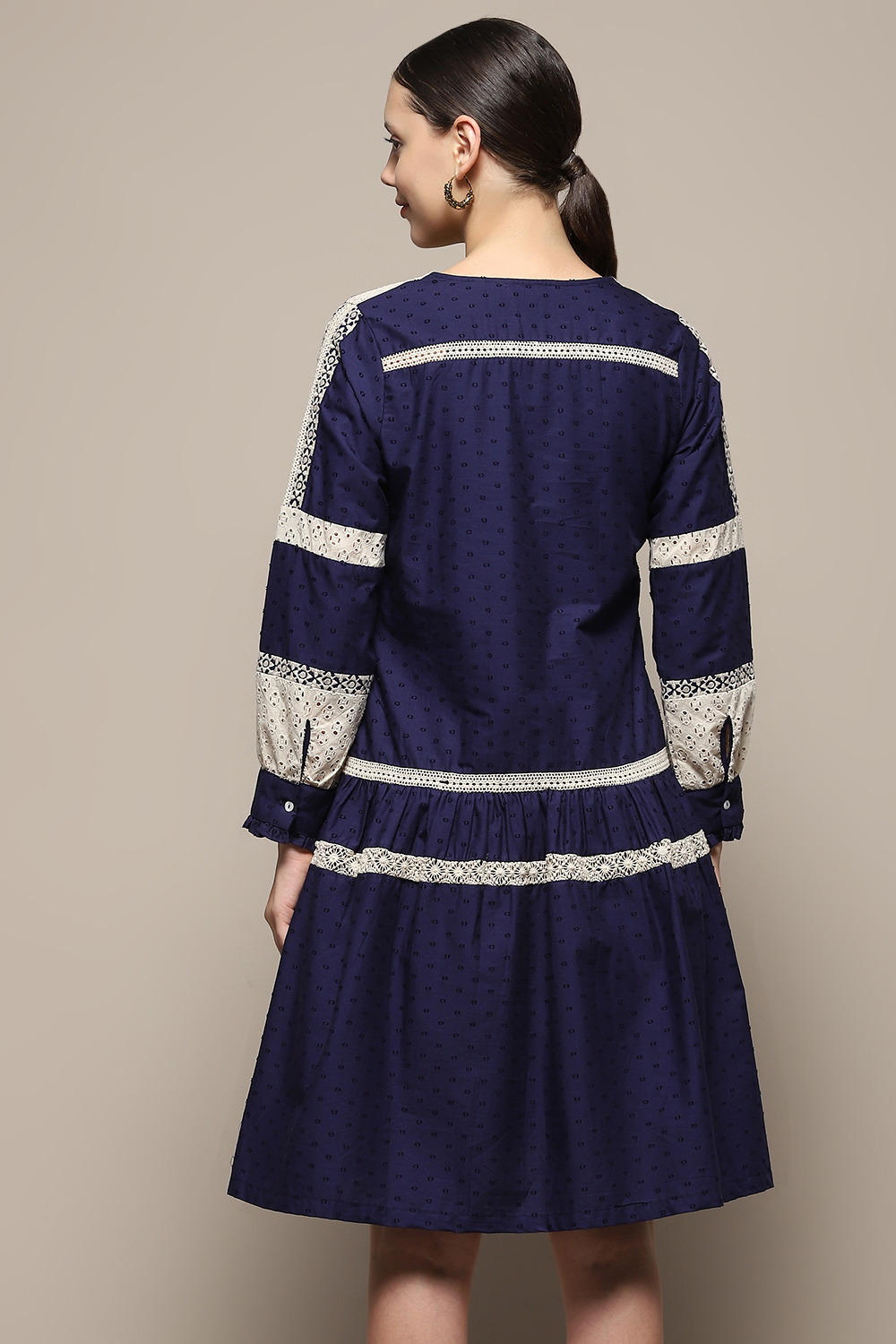 Indigo Pure Cotton Embroidered Flared Dress image number 3