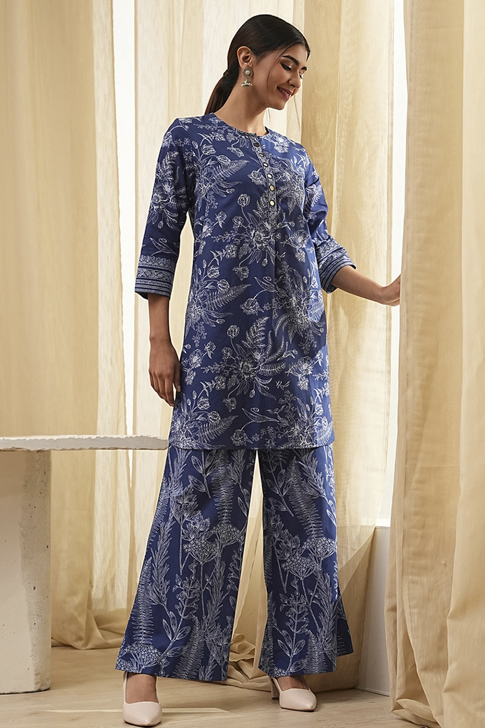 Indigo Cotton Printed Fusion Set image number 0