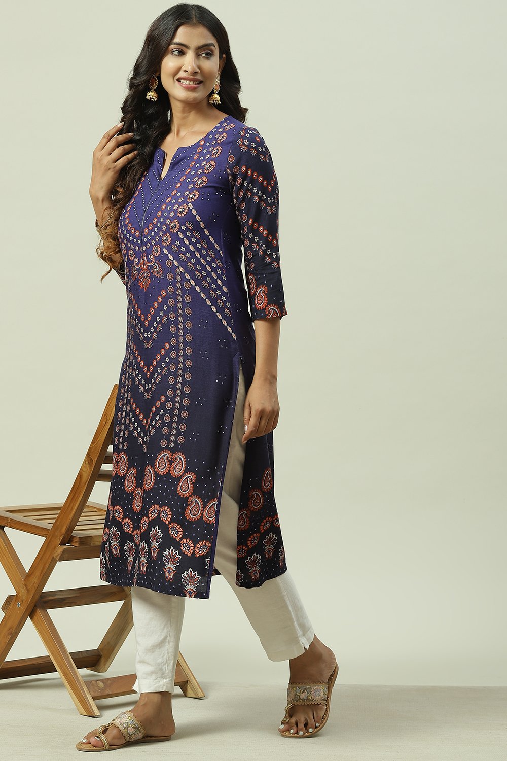 Green LIVA Straight Printed Kurta image number 0