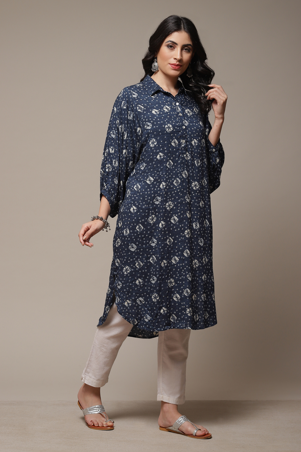 Indigo Rayon Straight Printed Kurta image number 4