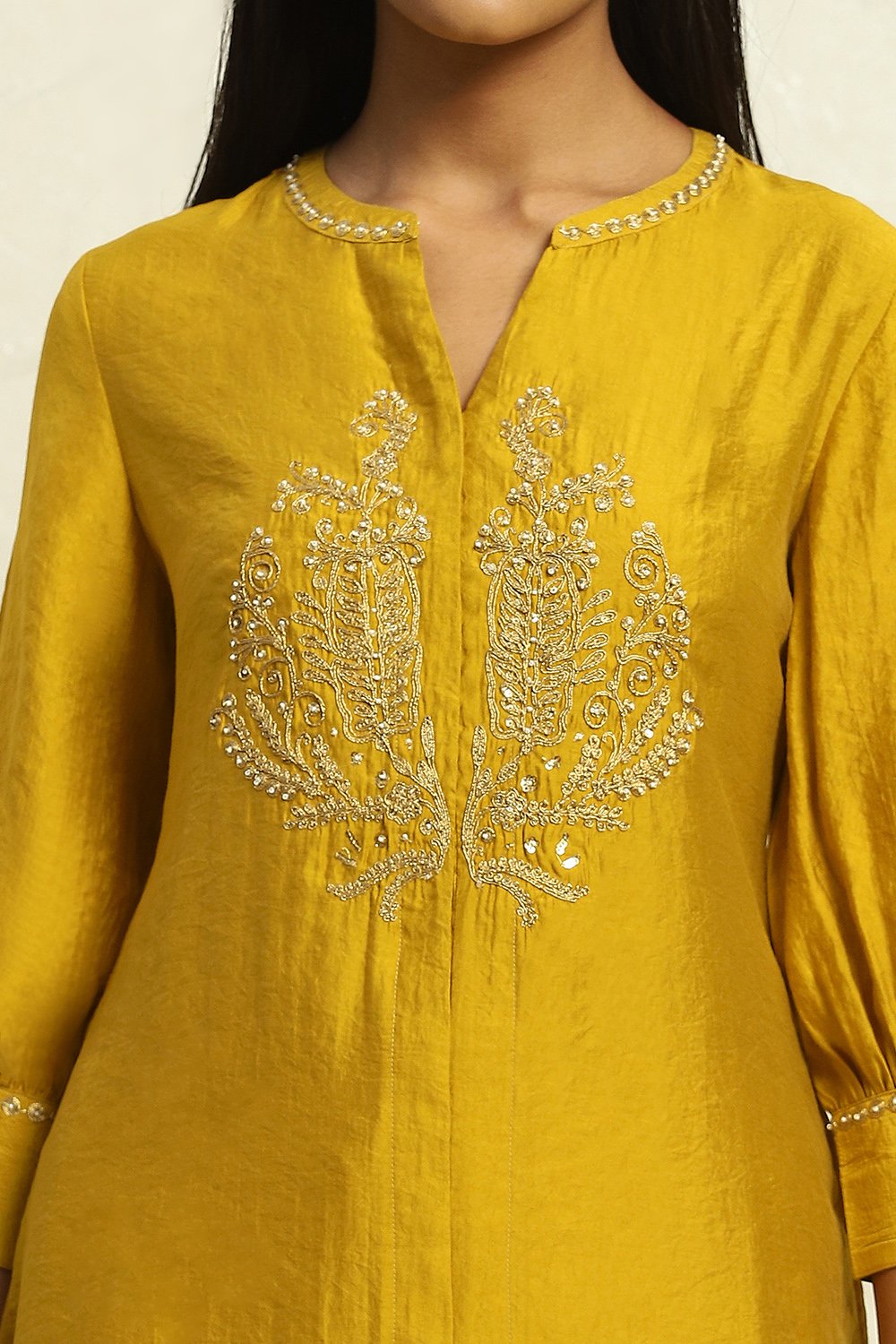 Yellow Embroidered Festive Straight Kurta image number 1