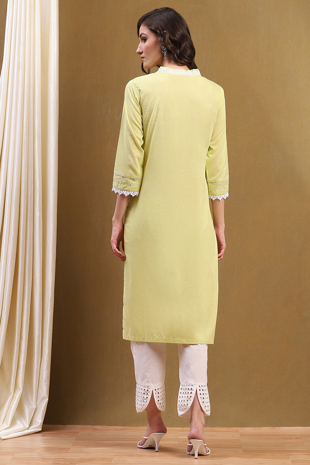 Pink Cotton Solid Regular Fit Straight Kurta image number 3