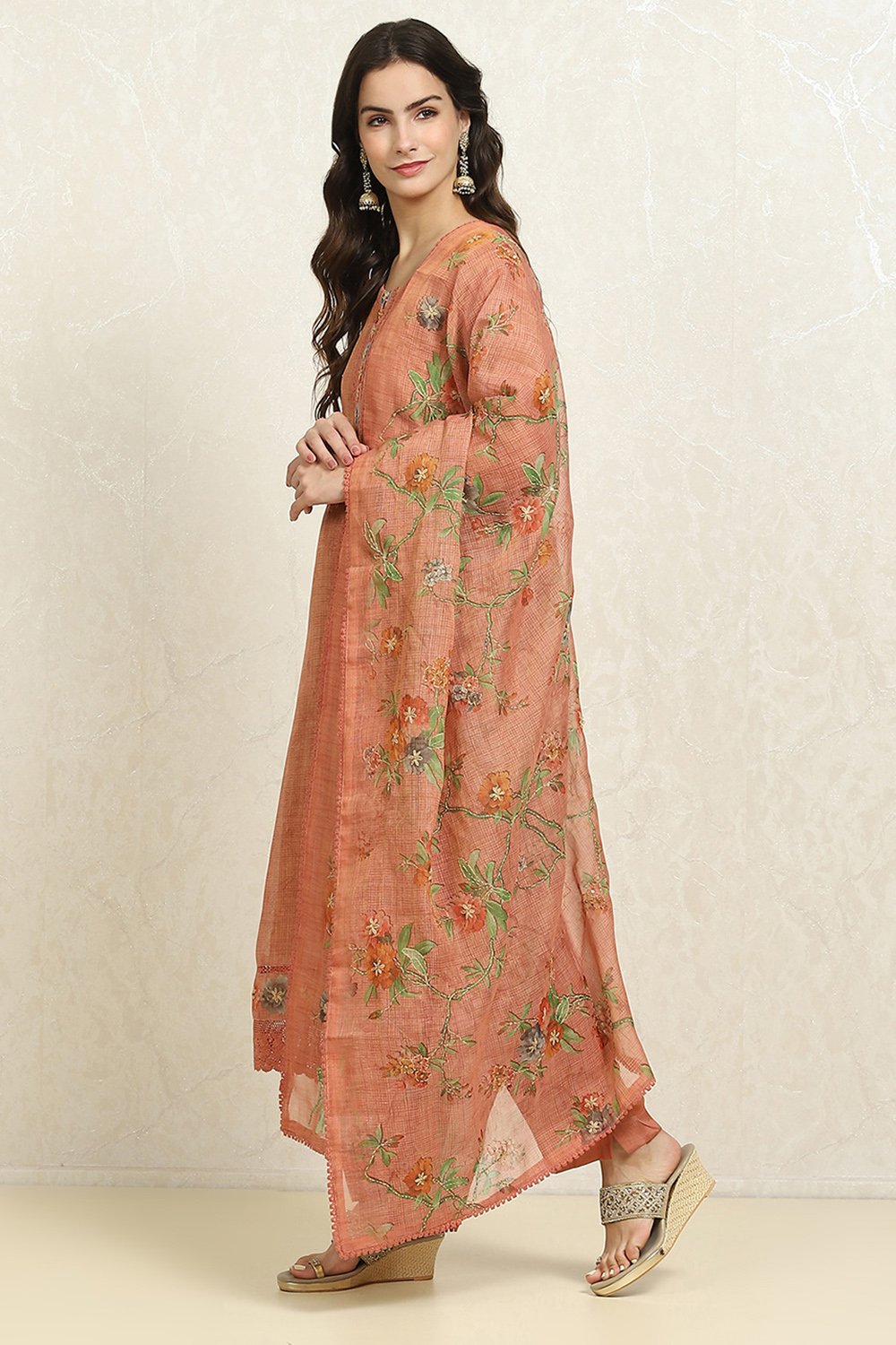 Grey Linen Blend Printed  Embroidered Unstitched Suit Set image number 4