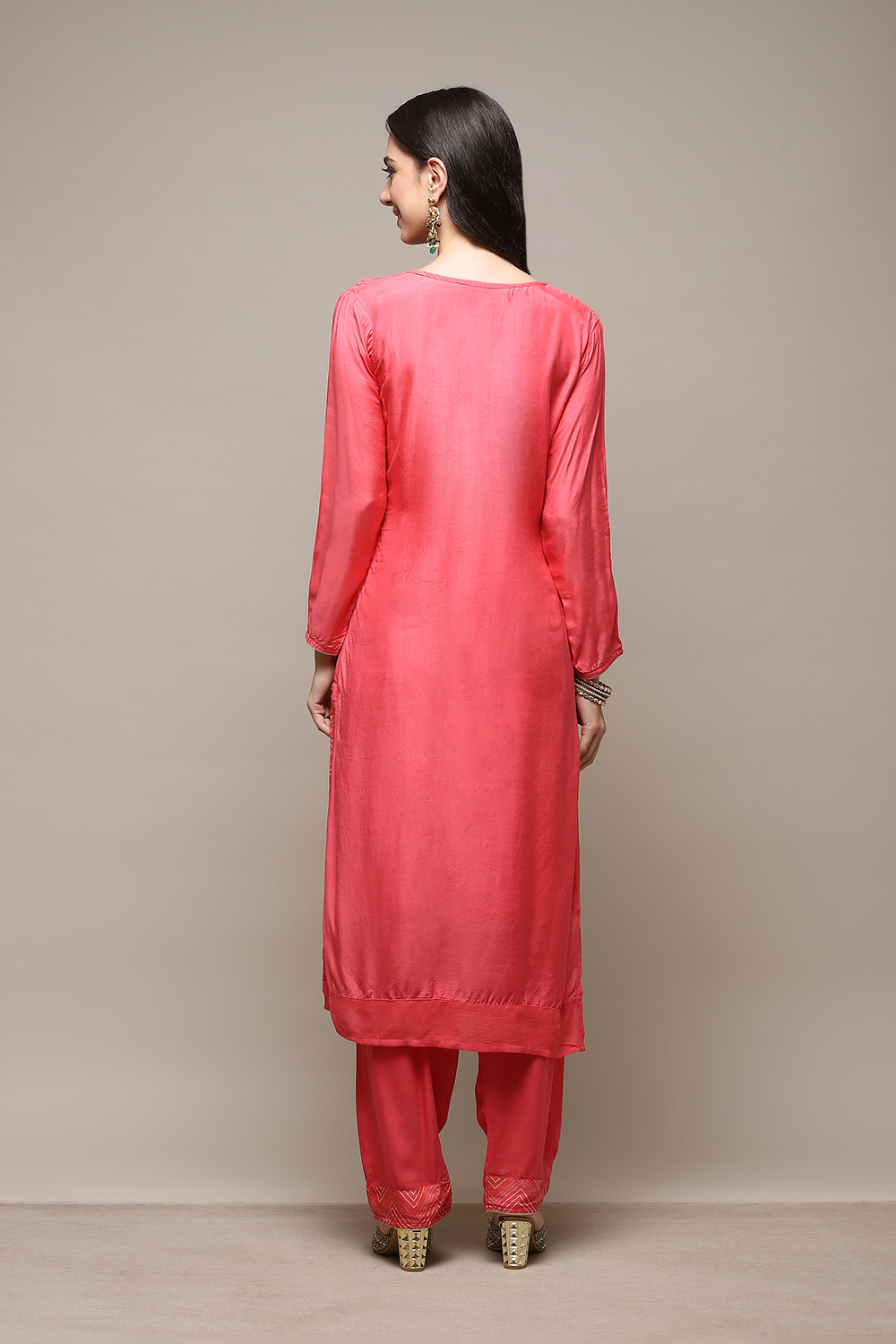 Pink Linen Blend Digital Print Unstitched Suit Set image number 5
