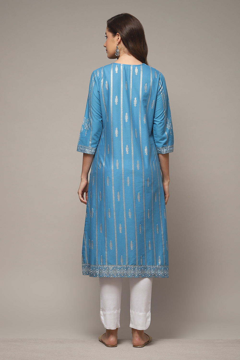 Ink Blue Cotton Straight Printed Kurta image number 2