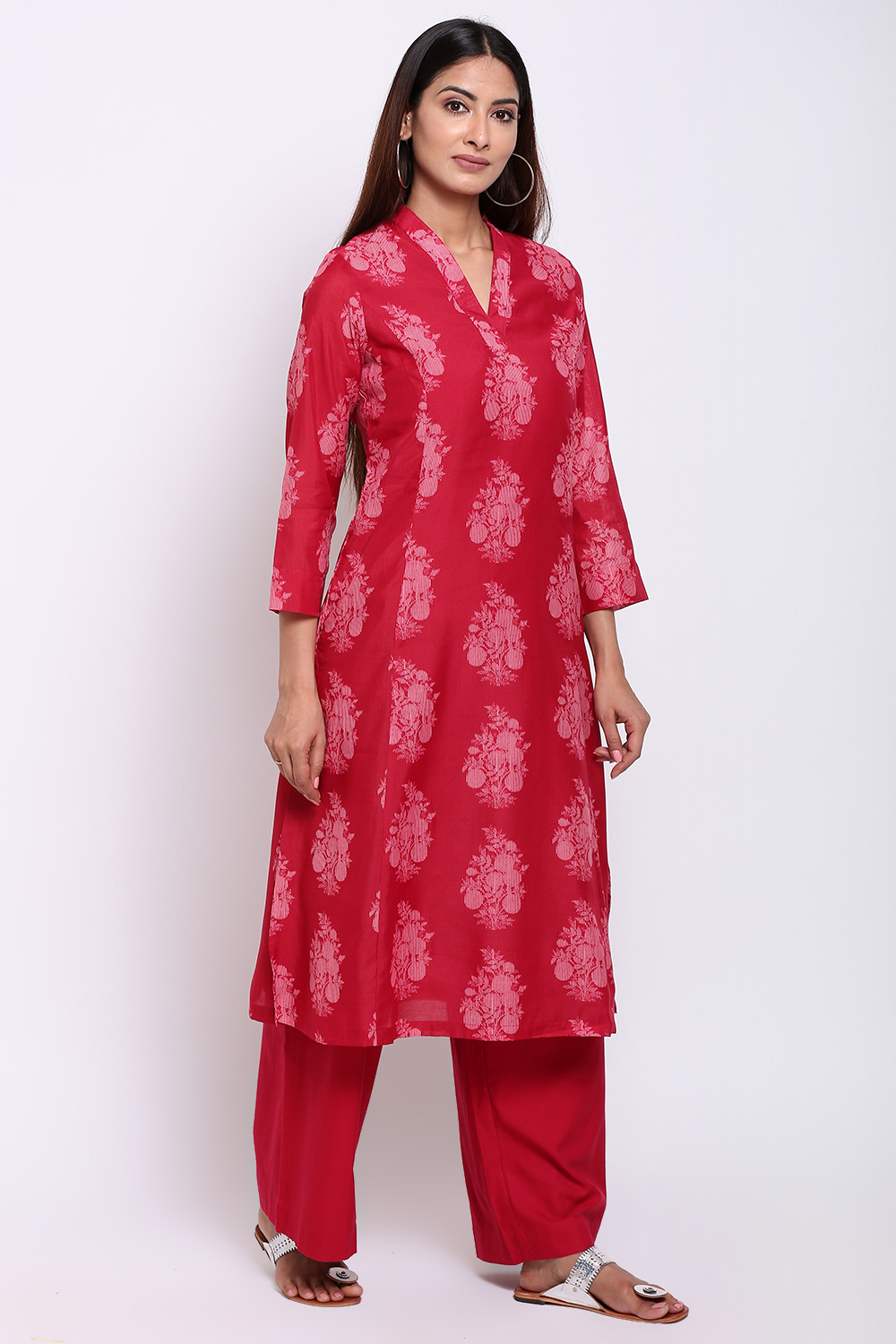 Pink Art Silk Kurta Pants Set image number 4