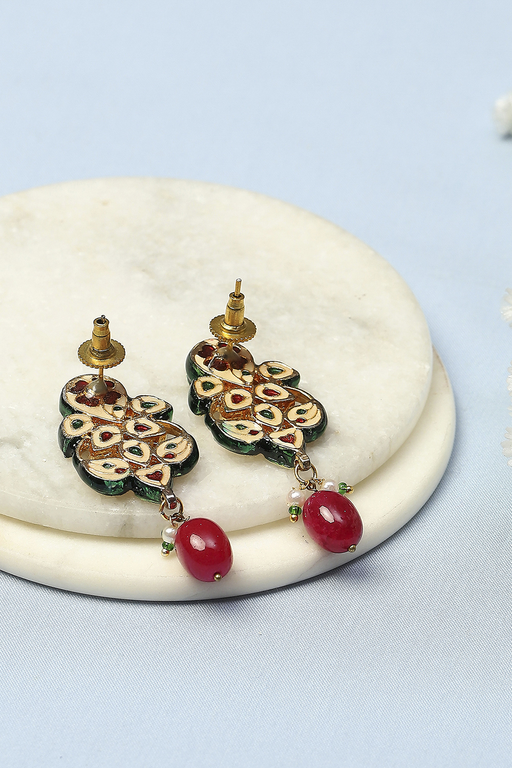 Red Kundan Festive Drop & Danglers image number 2