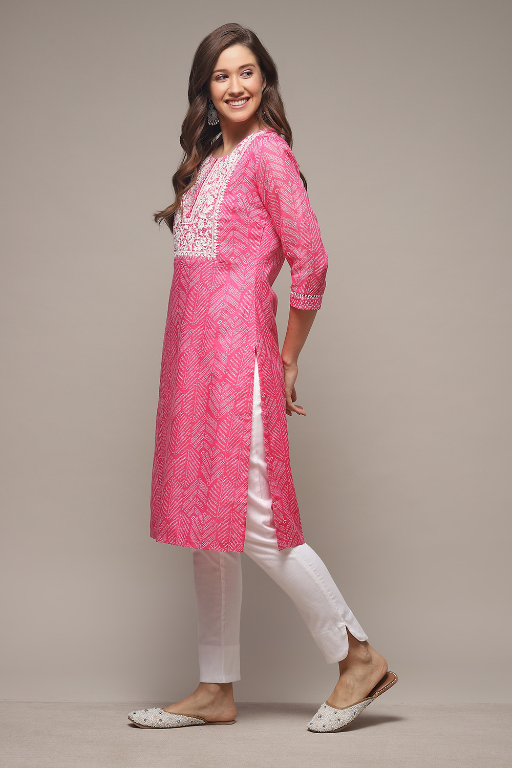 Blue Cotton Blend Straight Printed Kurta image number 3