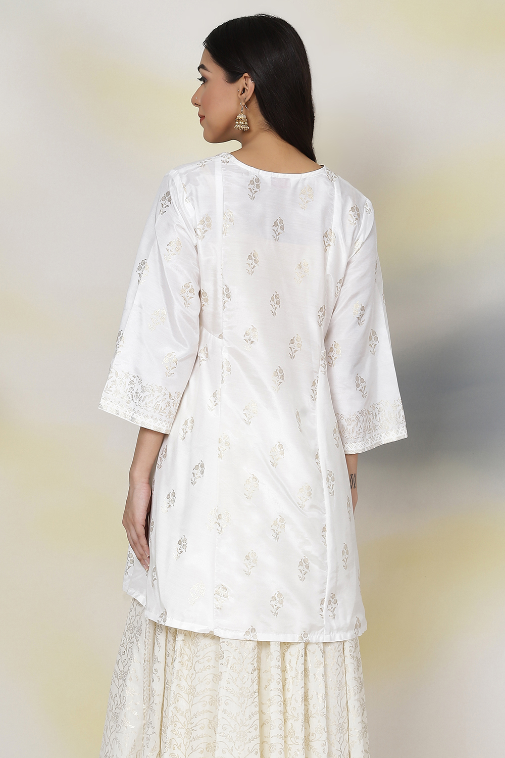 Off White Art Silk Printed Short Kurti image number 5