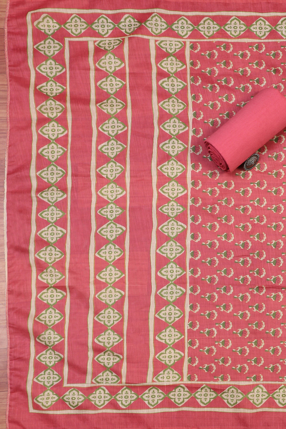 Purple Cotton Handloom Unstitched Suit Set image number 3