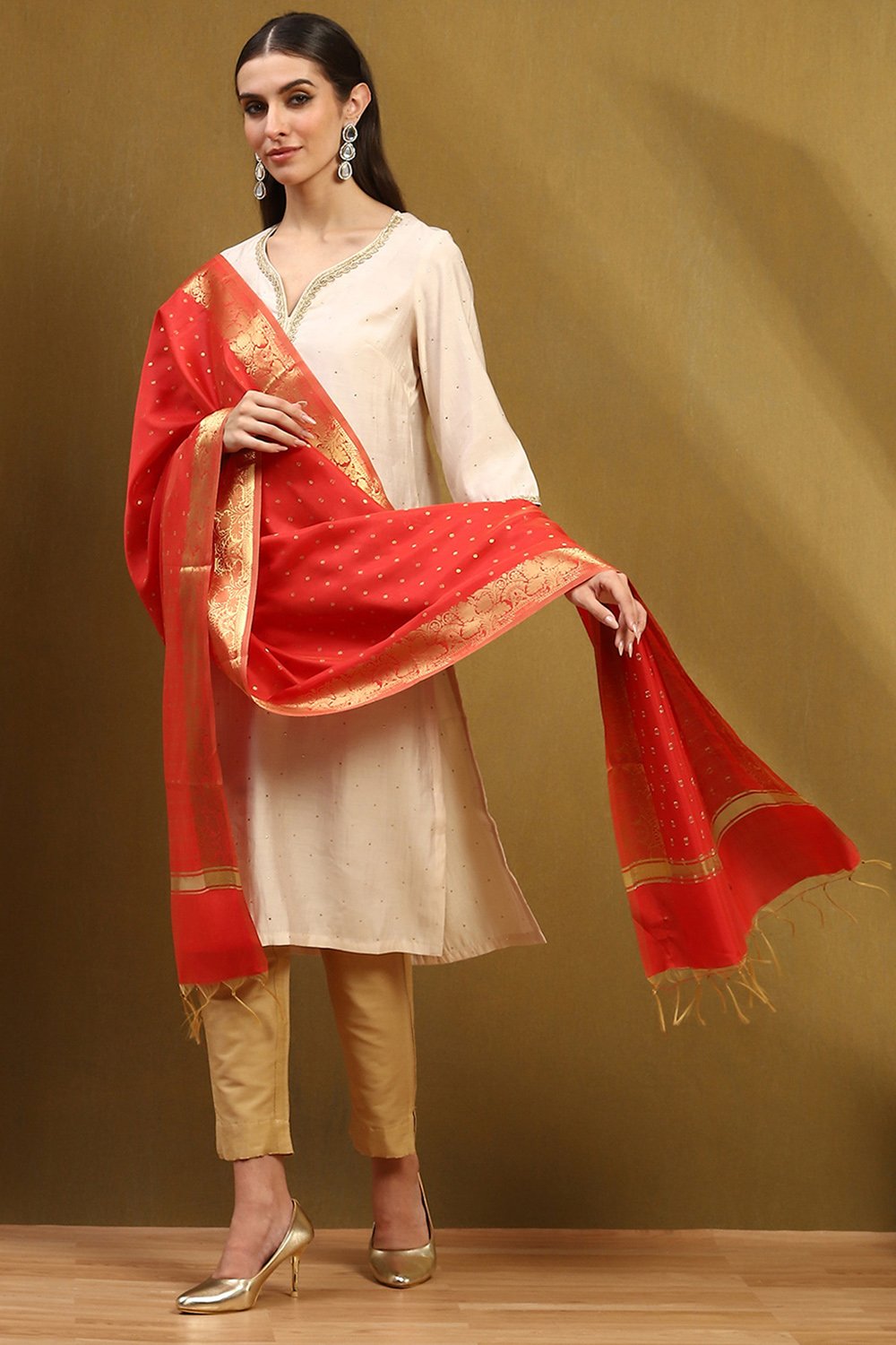 Red Polyester Dupatta image number 0