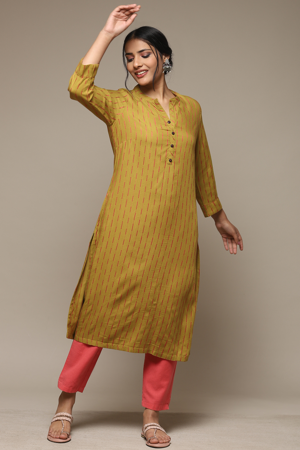 Off White Pink LIVA Straight Yarndyed Kurta image number 0