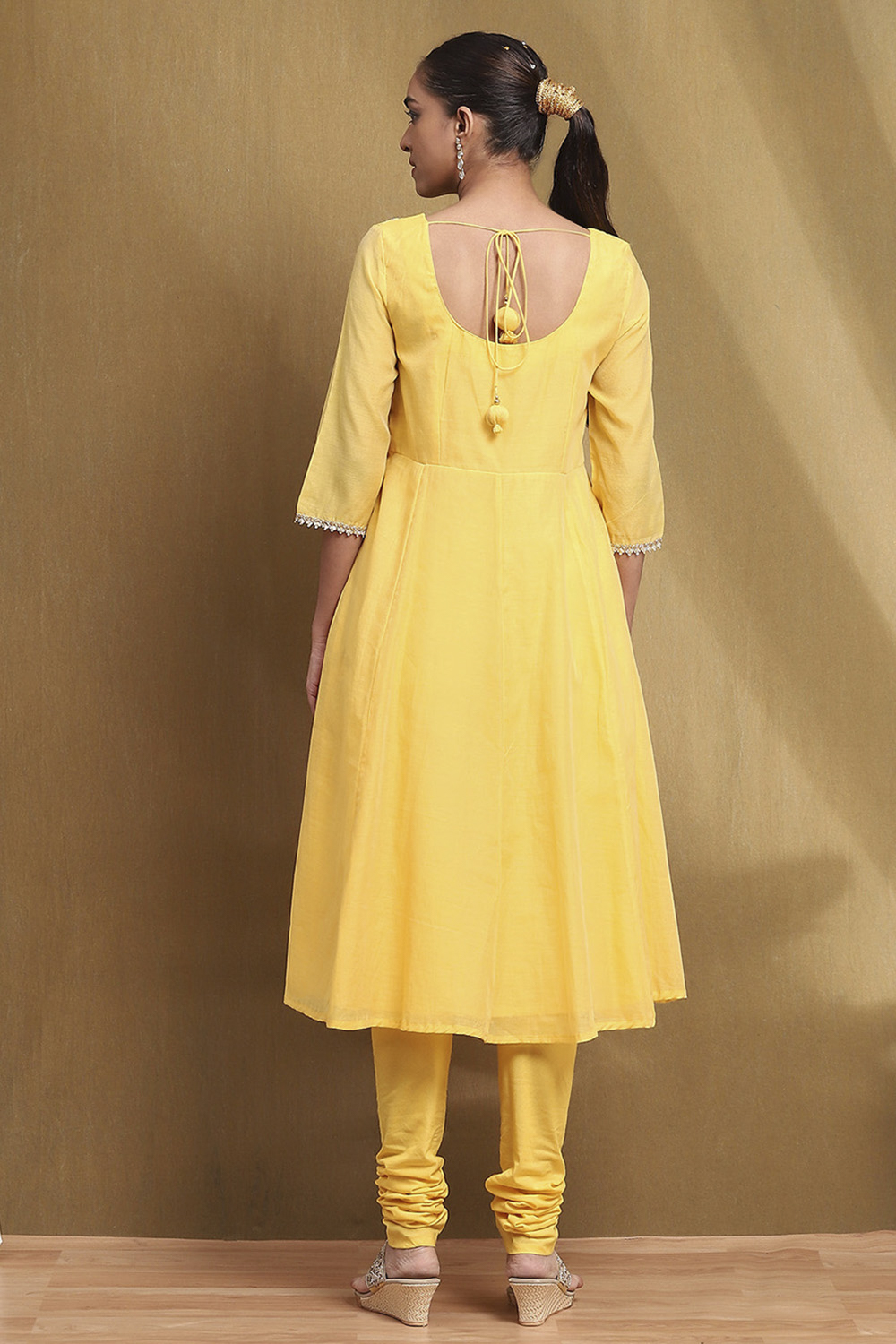 Yellow Embroidered Anarkali Suit Set image number 4