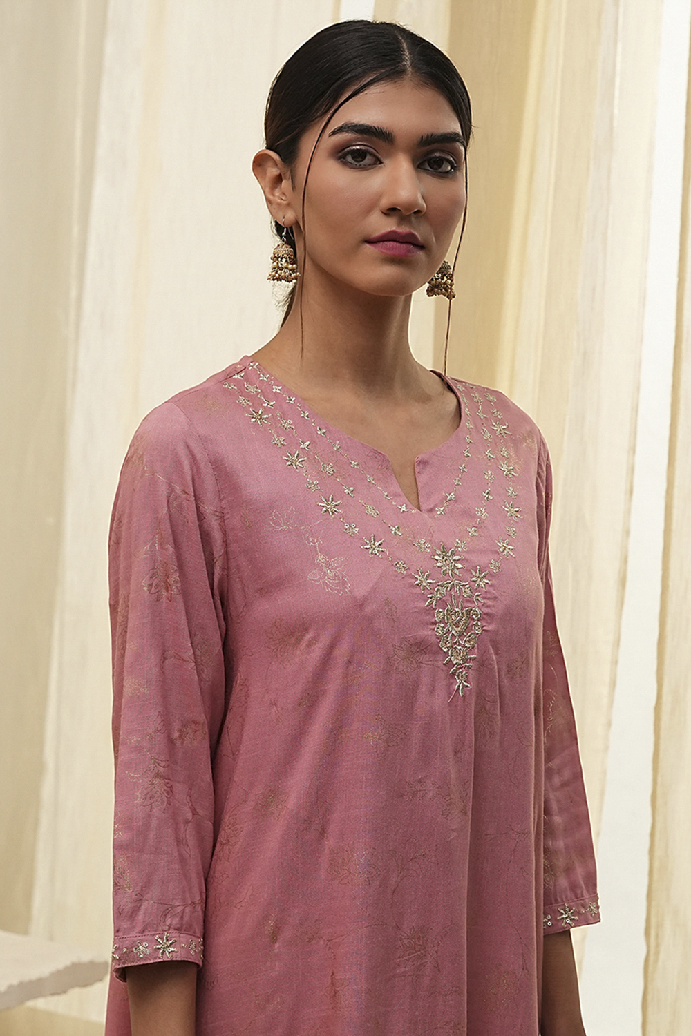 Dull Pink Asymmetric Kurta image number 1