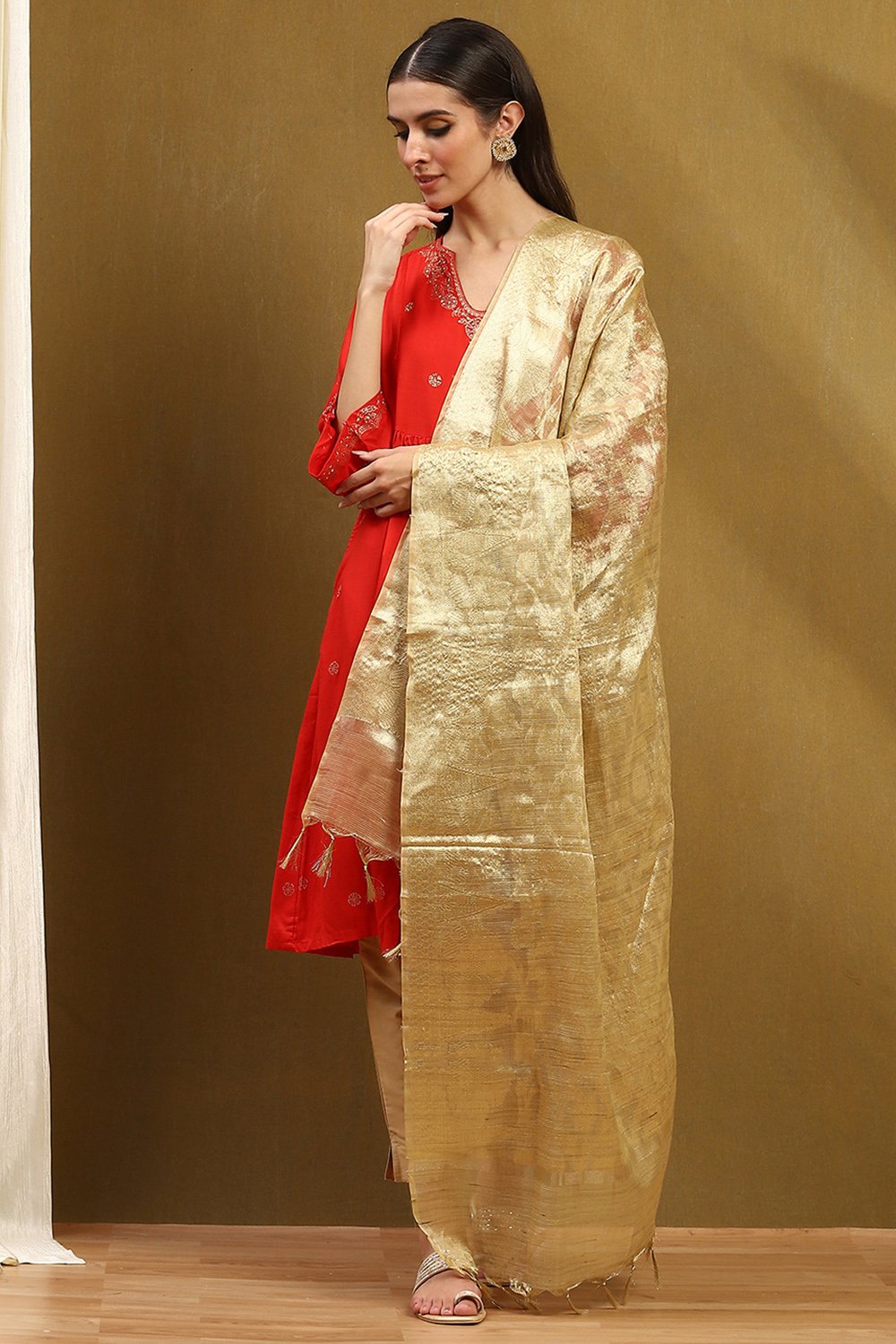 Gold Poly Silk Dupatta image number 0