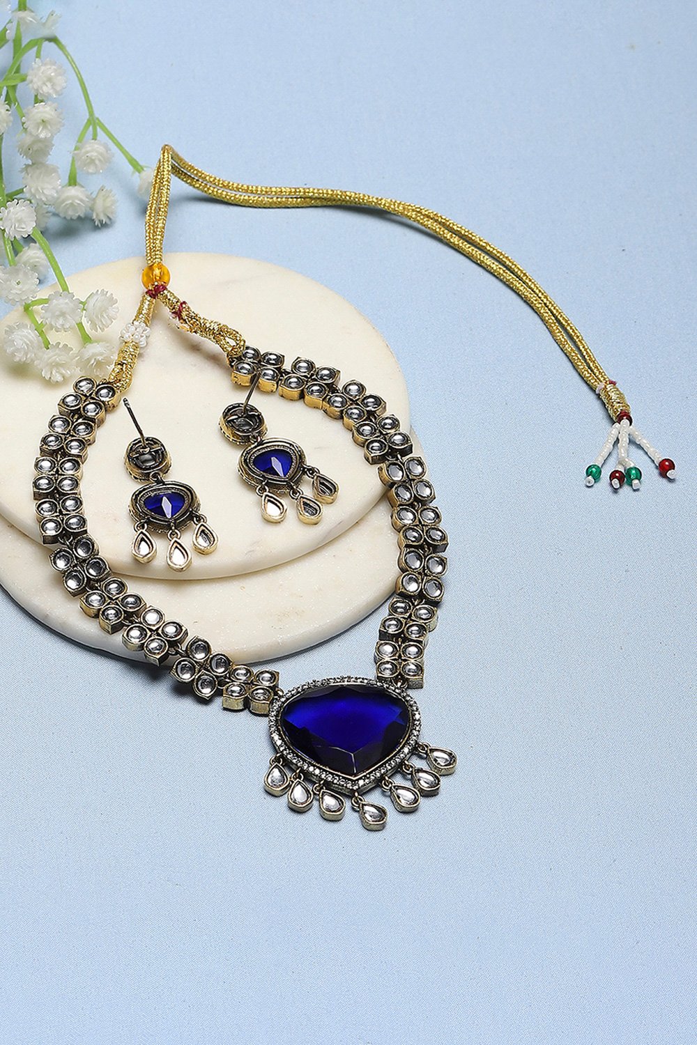 Navy Brass Pendant Necklace Set image number 2