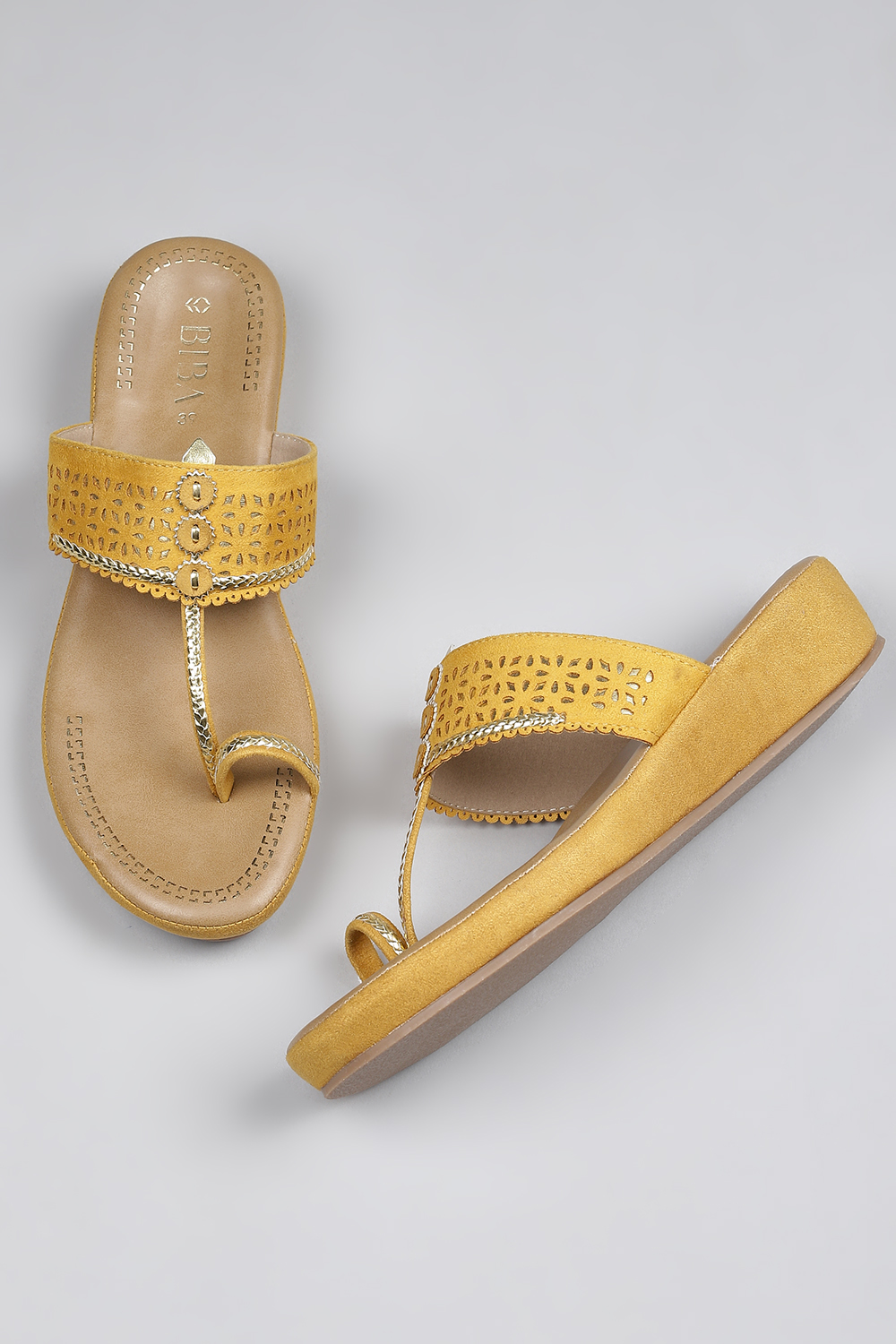 Mustard Faux Leather Comfort Sandals image number 2