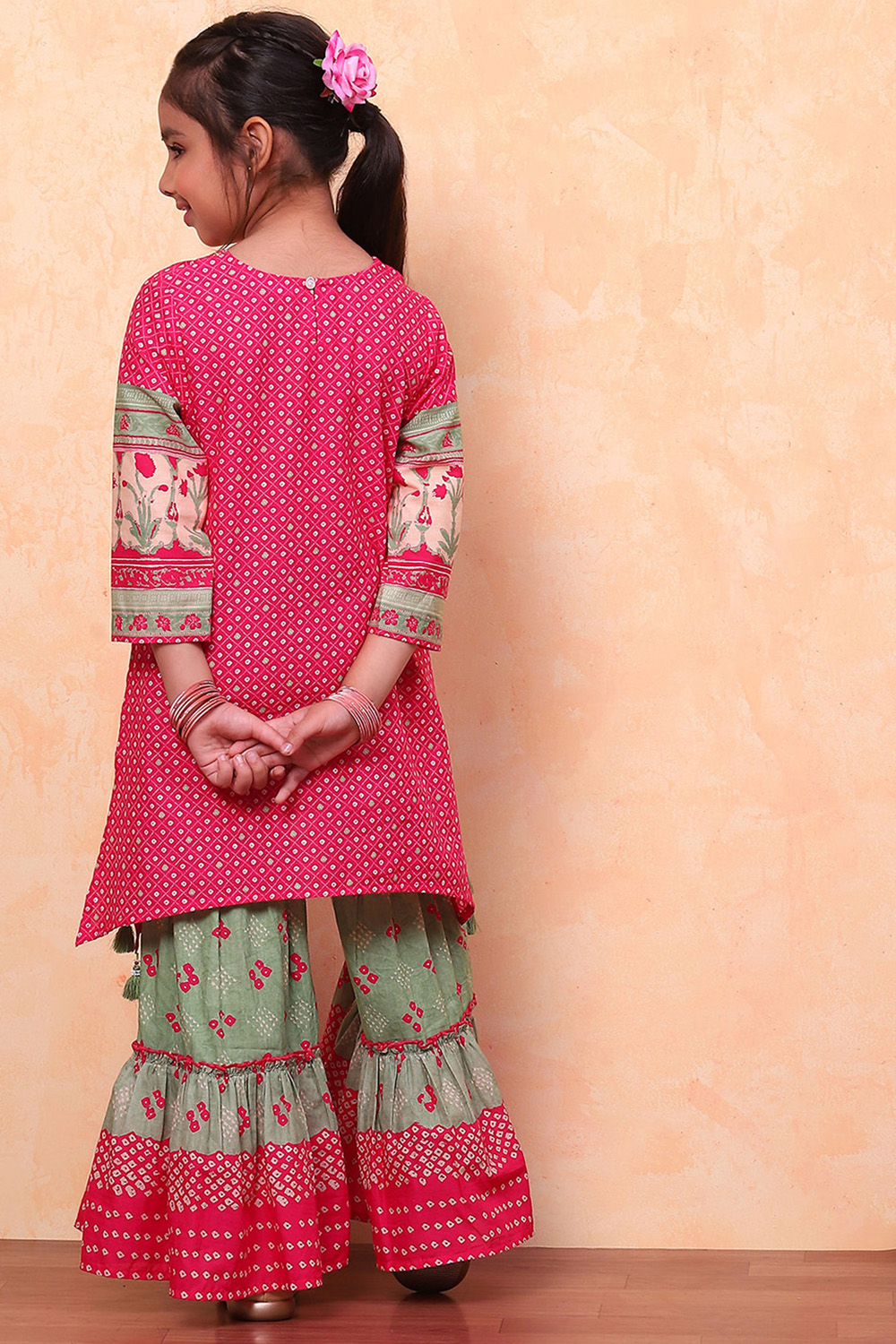 Pink Cotton Floral Printed Asymmetric Suit Set image number 4