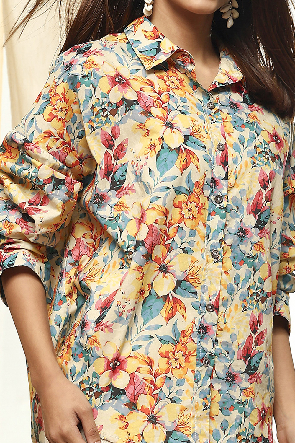 Multi-Colored Cotton Floral Shirt image number 1