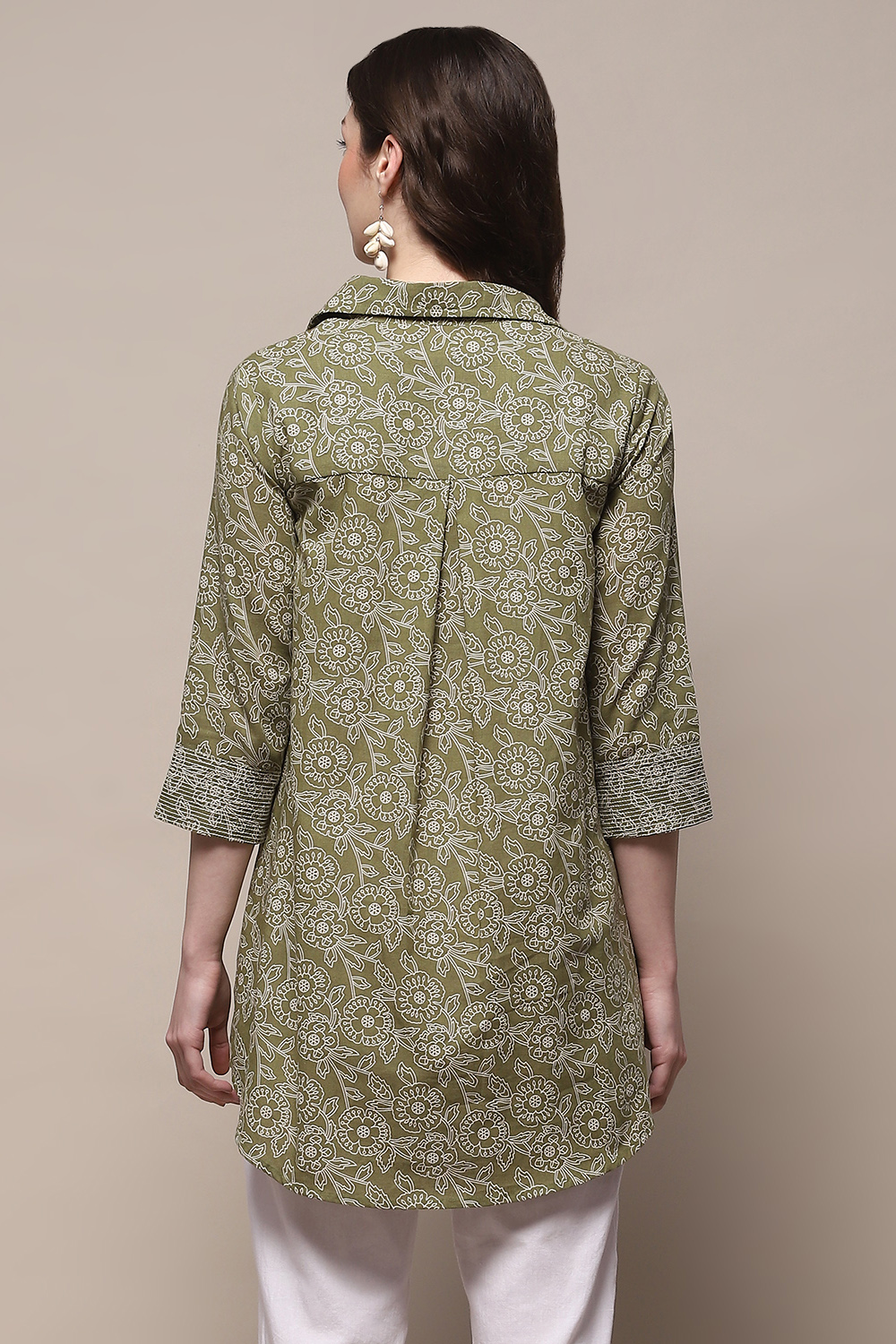 Olive Cotton Straight Kurta image number 3