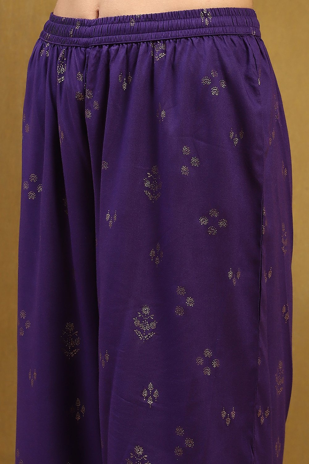 Purple Embroidered Straight Suit Set image number 2