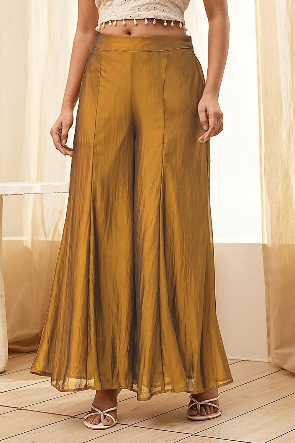 Gold Georgette Palazzo Pants image number 4