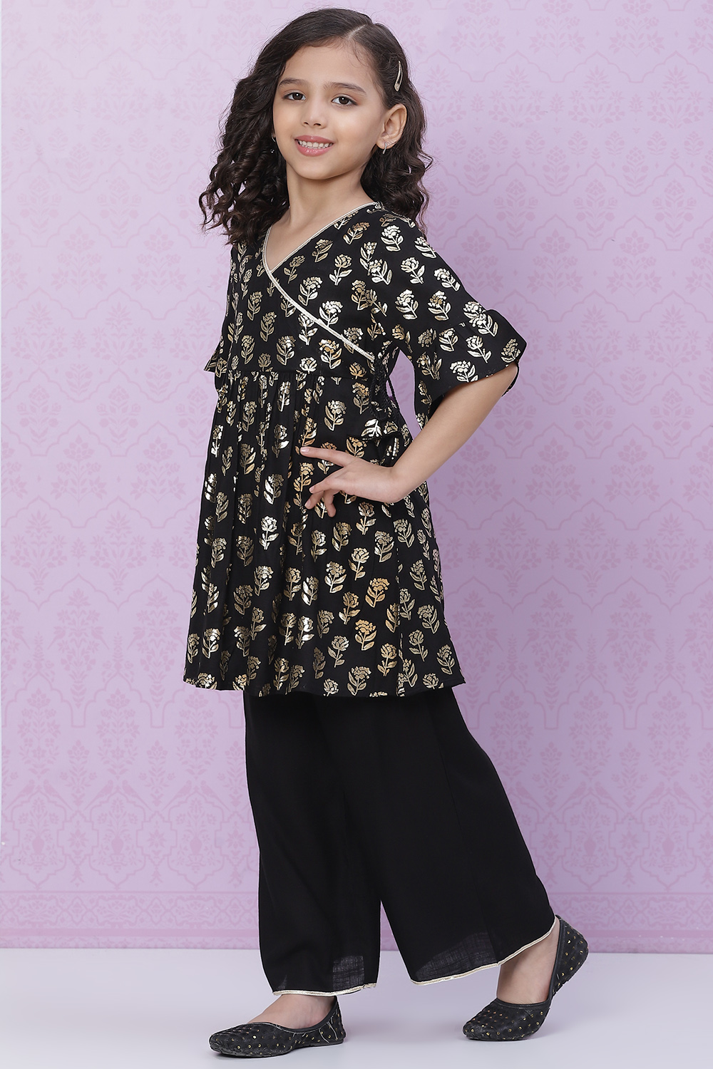 Black Rayon Flared Printed kurta Set image number 2