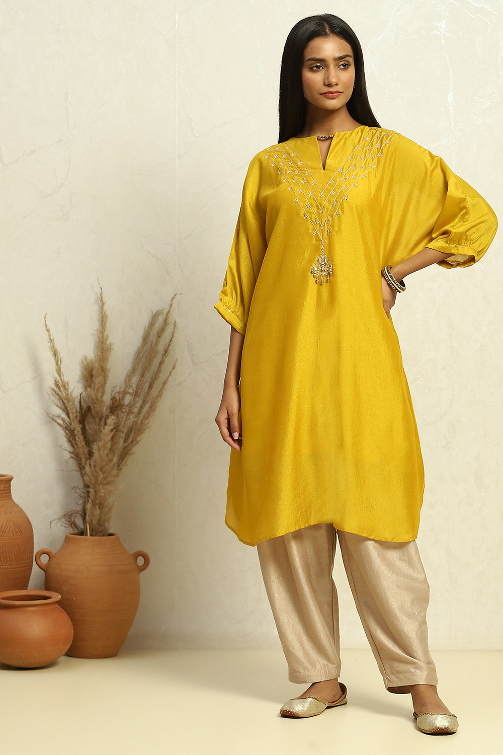 Emerald Green Straight Regular Fit Festive Kurta image number 0