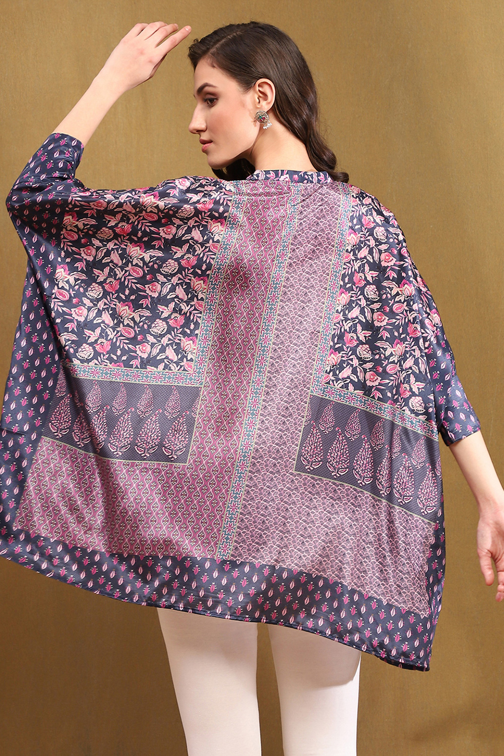 Blue Chiffon Printed Kaftan-Style Kurti image number 3