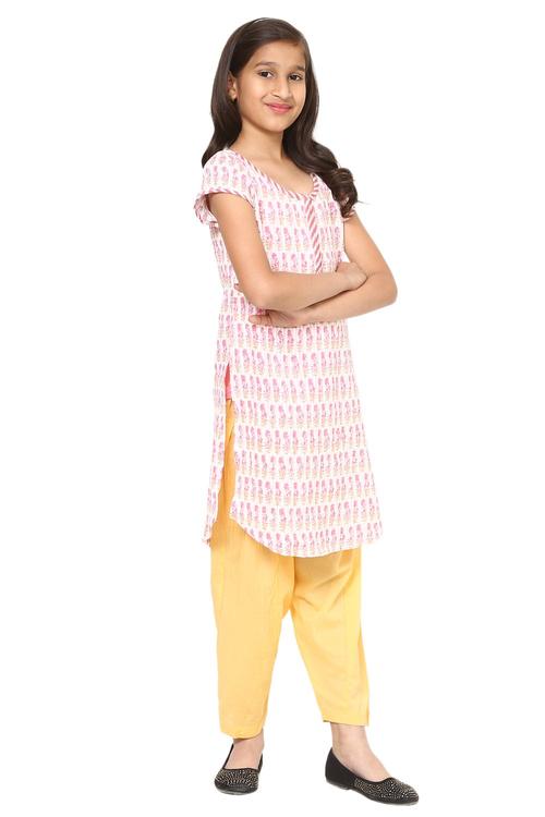 Off White Cotton Straight Kurta Salwar Suit Set image number 3