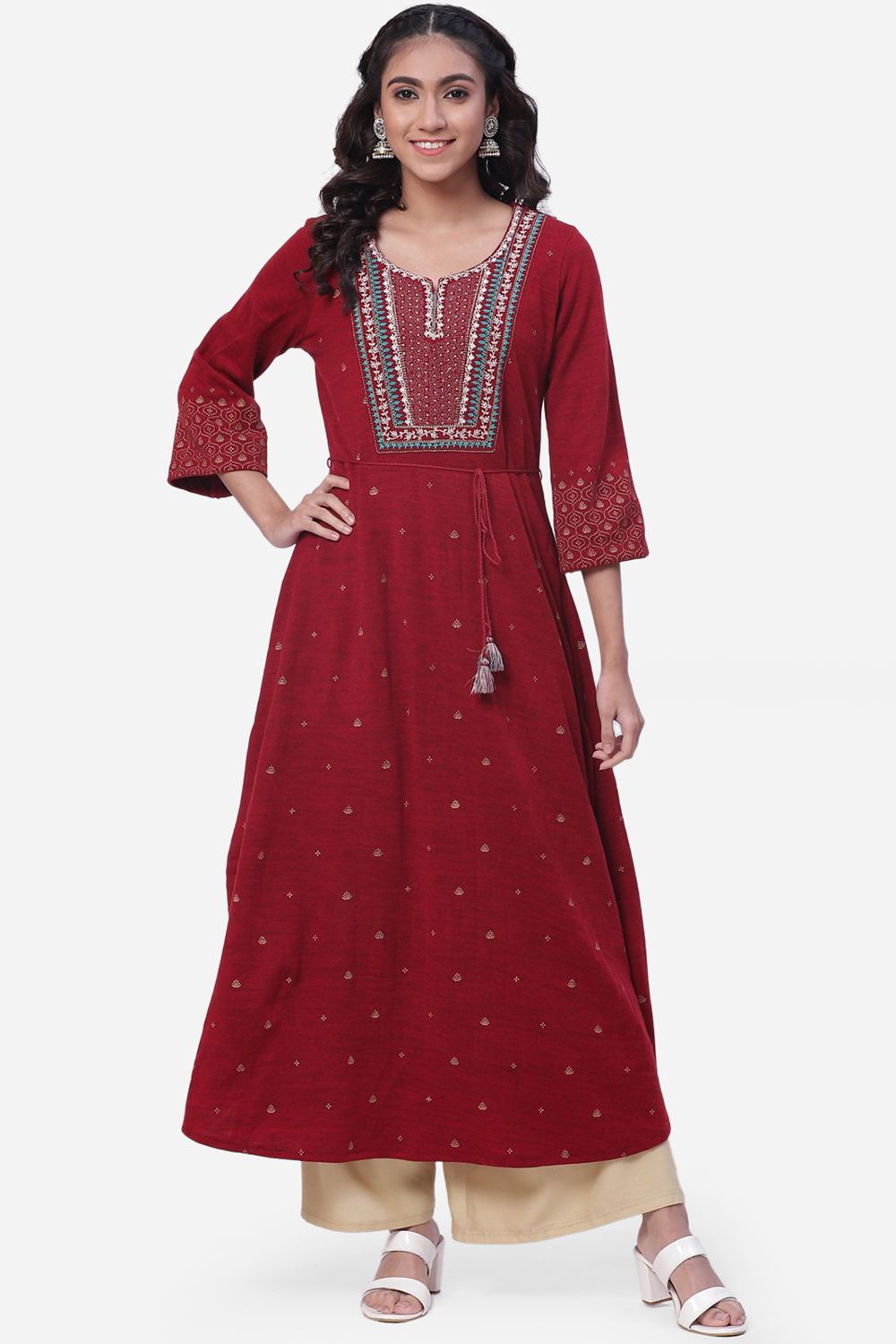 Cherry Red Flared Acrylic Kurta image number 0