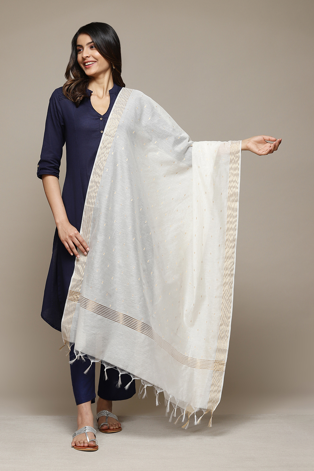 Off White Cotton Blend Dupatta image number 0