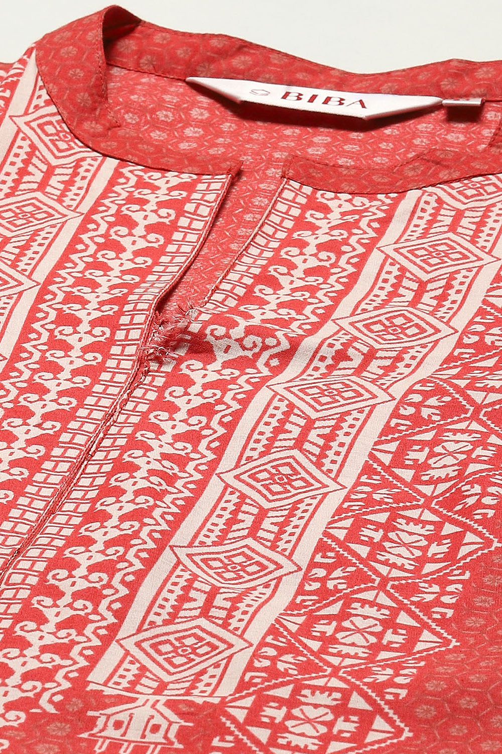 Red Cotton A-Line Printed Kurta image number 1