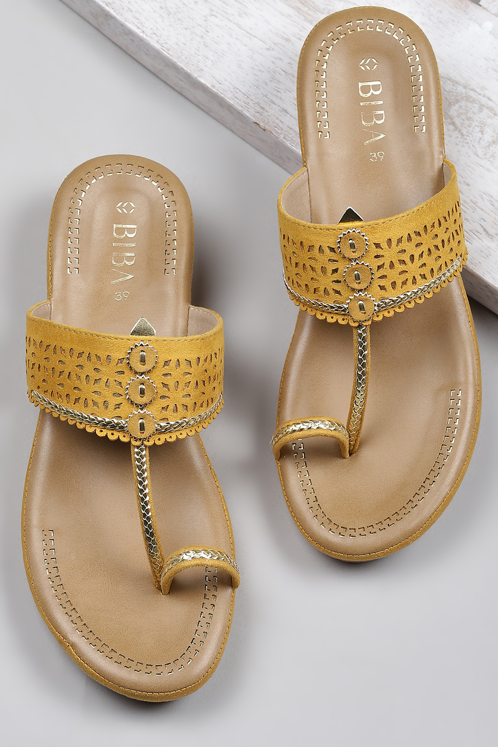 Mustard Faux Leather Comfort Sandals image number 0