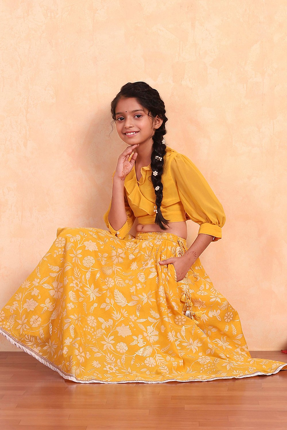 Yellow Polyester Blend Flared Lehenga Set image number 0