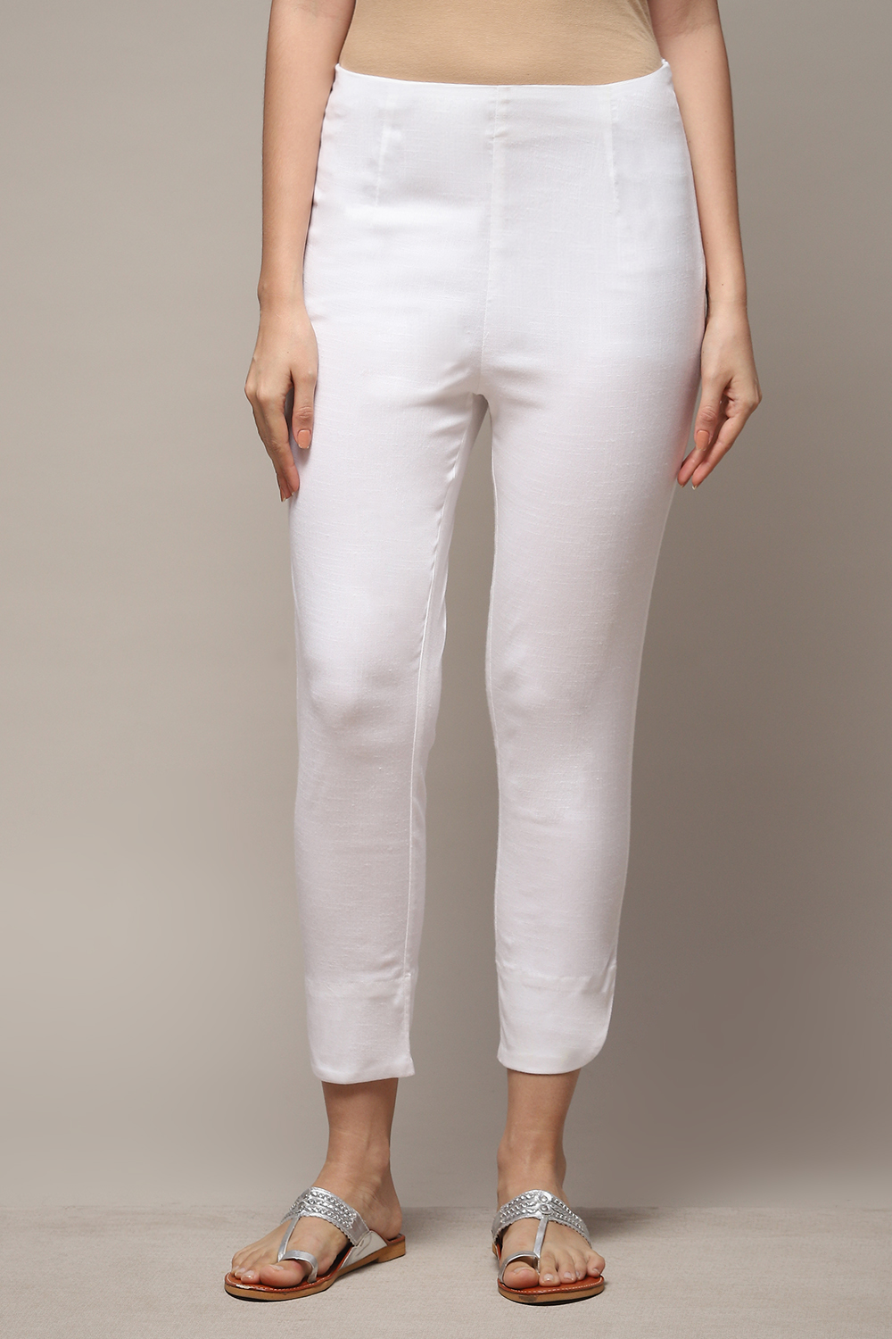 White Viscose Lycra Solid Pant image number 1